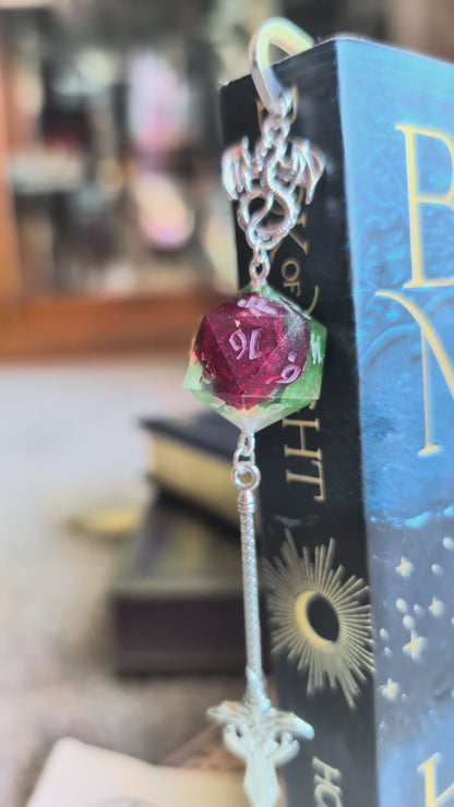 Rose & Moss Metal Bookmark with Dice