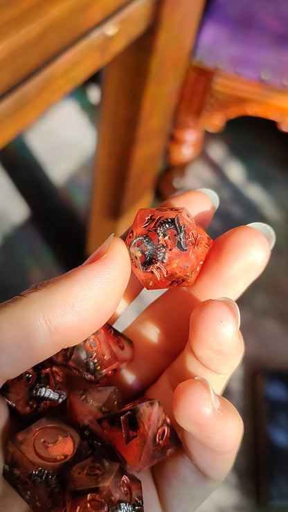 Silver Dragon of the Blood-Orange Moon 7-Piece Dice Set