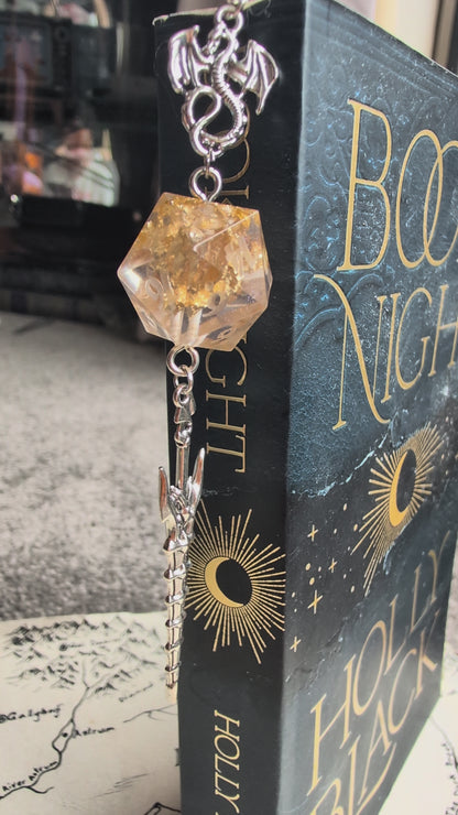 Golden Magic Sword Bookmark with Dice