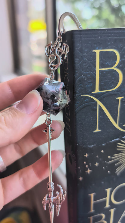 Midnight Flowers Metal Bookmark with Dice