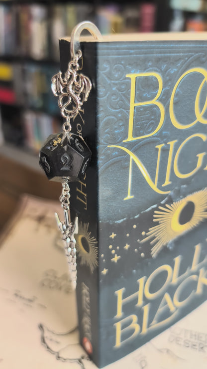 Whispers of the Never Metal Bookmark with Dice