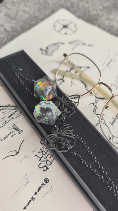 Midnight Butterflies Glasses Chain with Dice