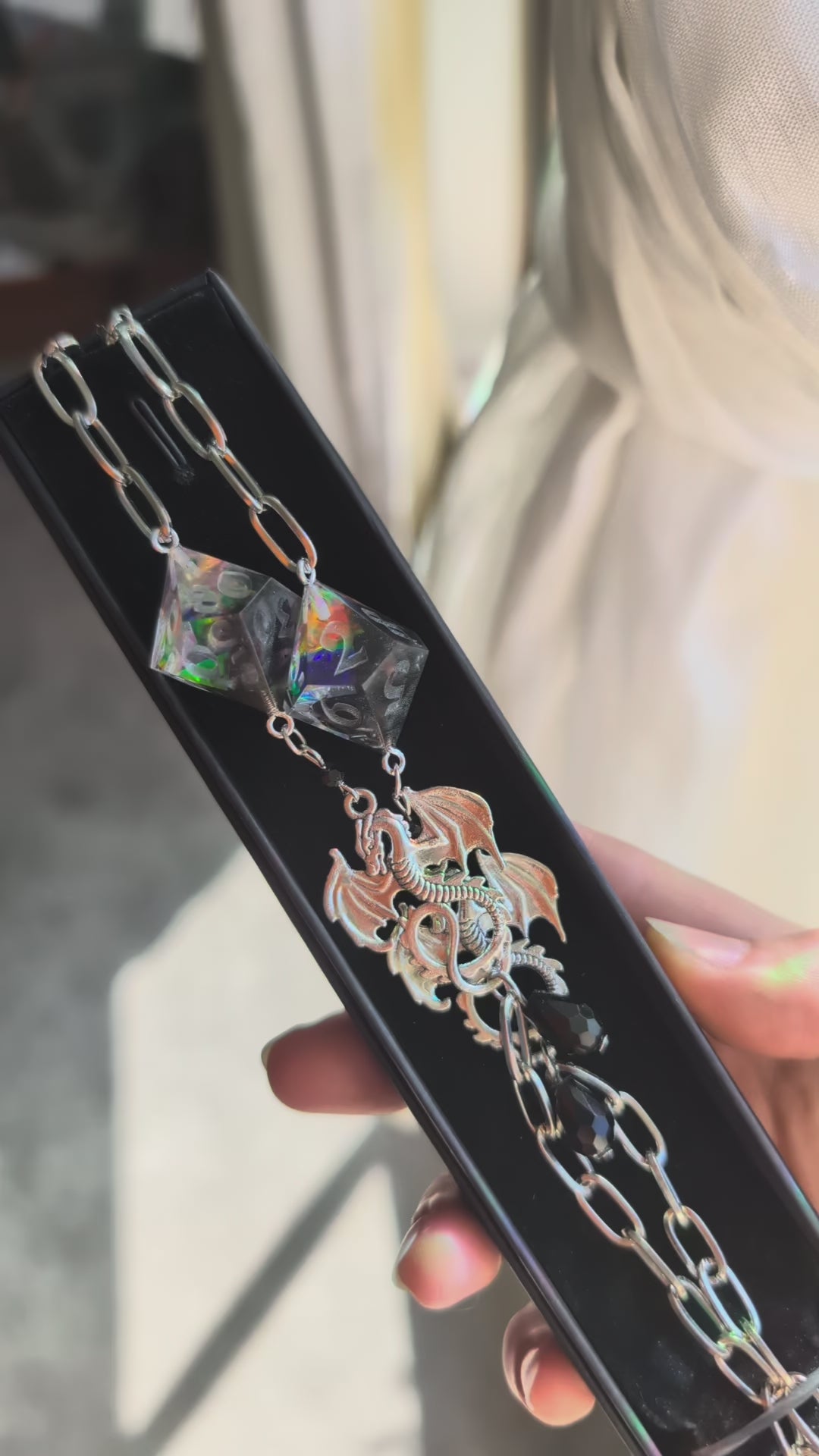 Silver Dragon's Secrets Glasses Chain with Dice