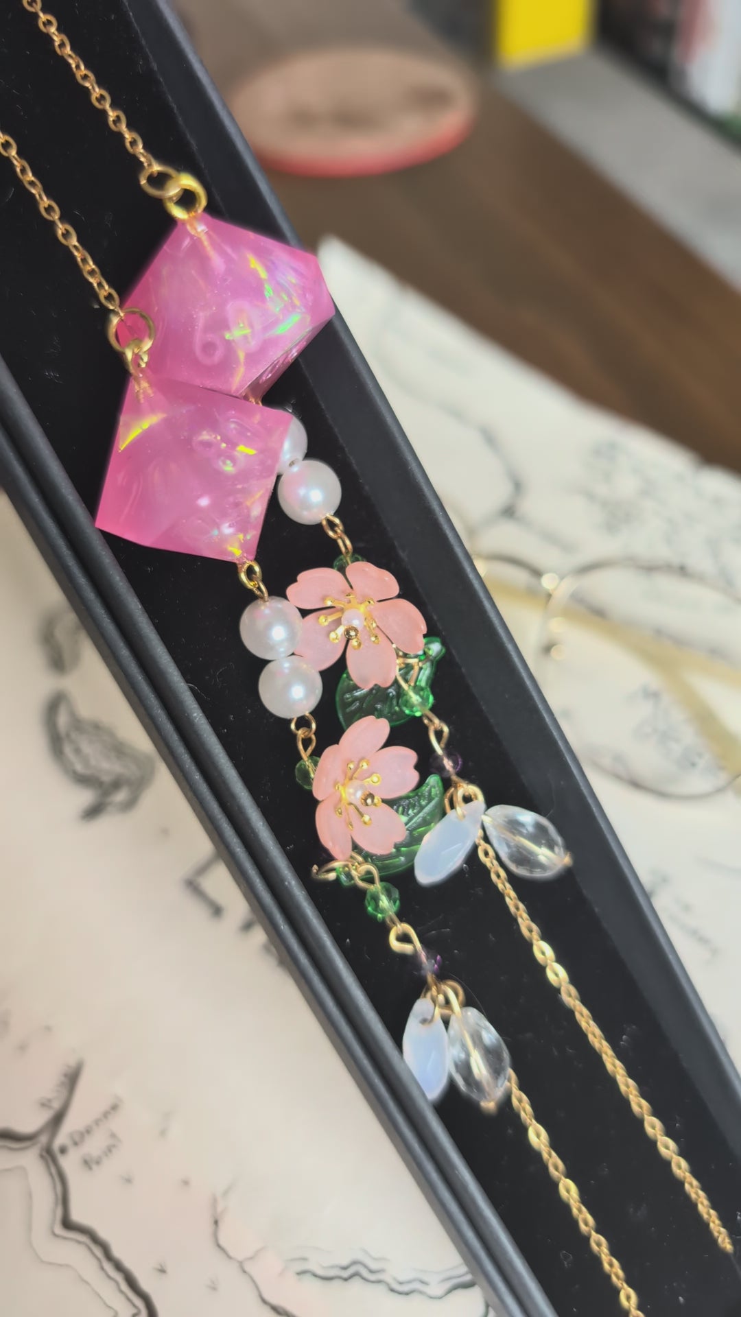Lotus Pink Florals Glasses Chain with Dice