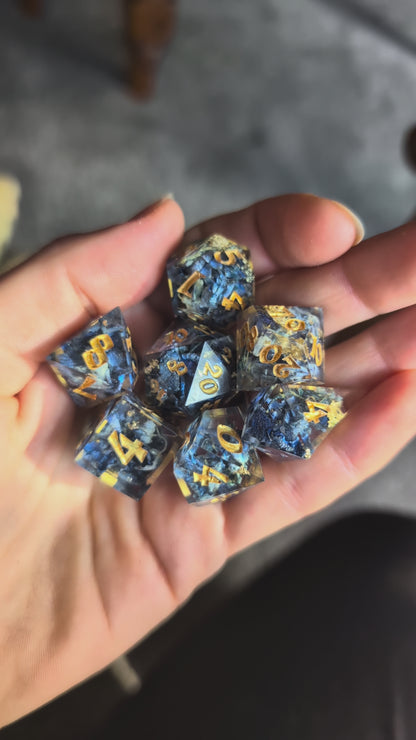 Enchanted Blue Hydrangea Flower 7-Piece Dice Set
