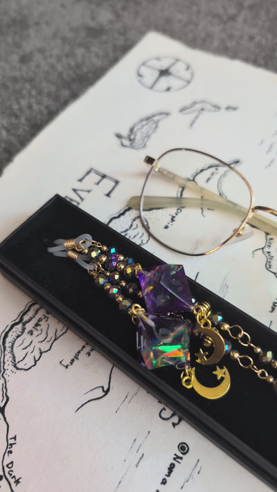 Rainbows with Iridescent Beads Glasses Chain with Dice