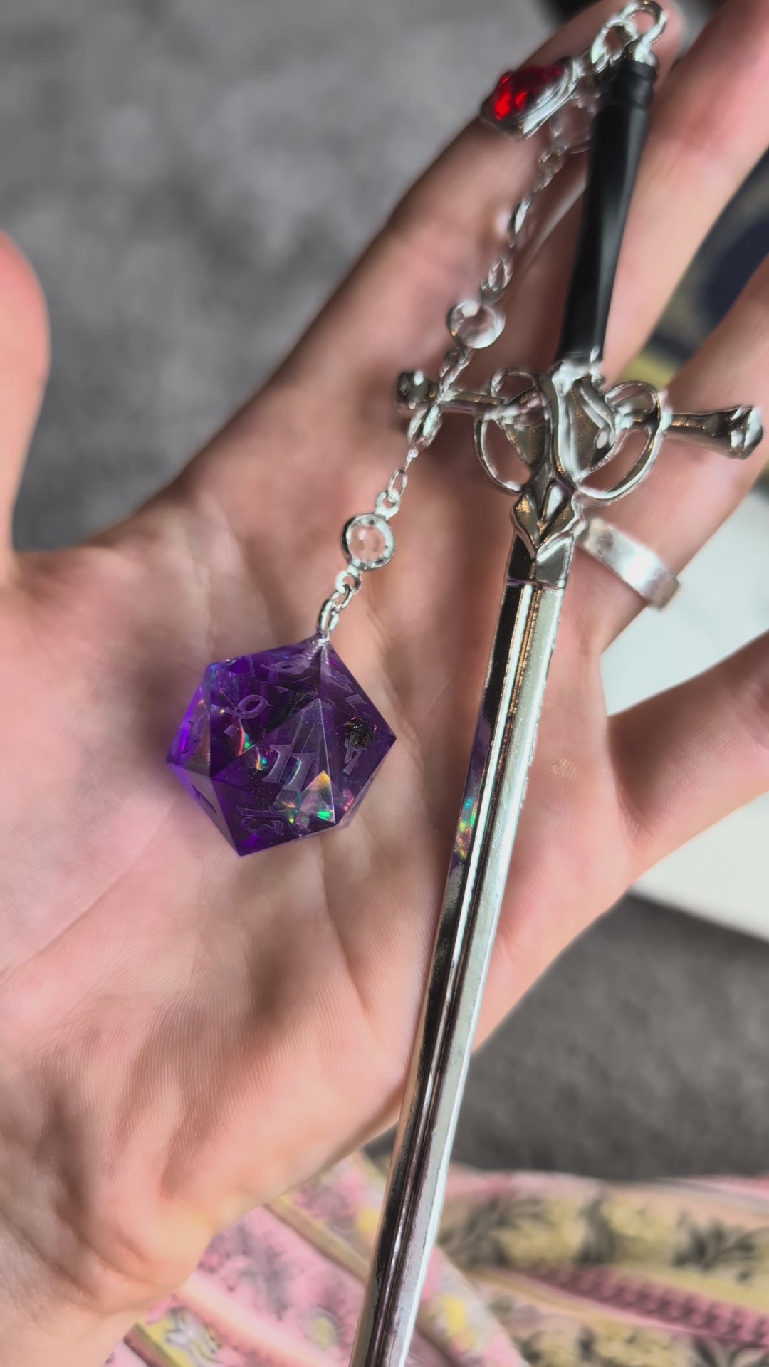 Load video: Purple Treasure Hair Sword with Dice