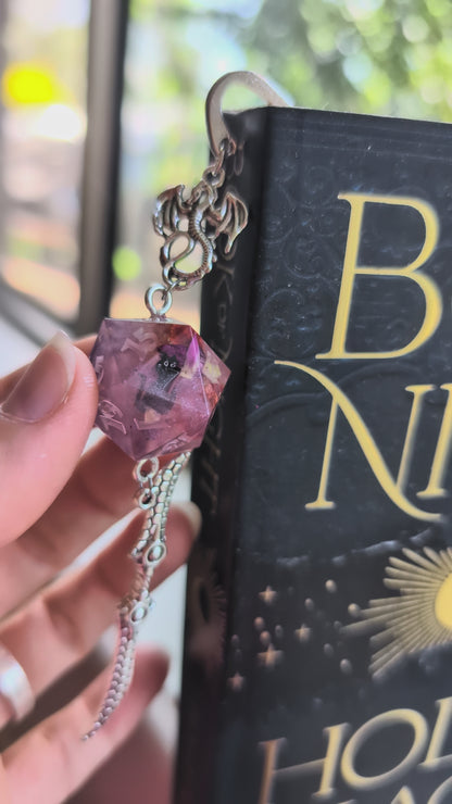 Pretty Pink Cat Metal Bookmark with Dice