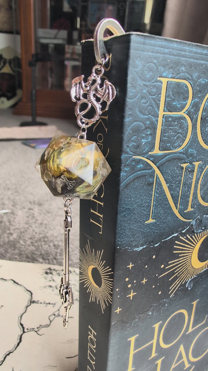 Yellow Rose Sword Bookmark with Dice