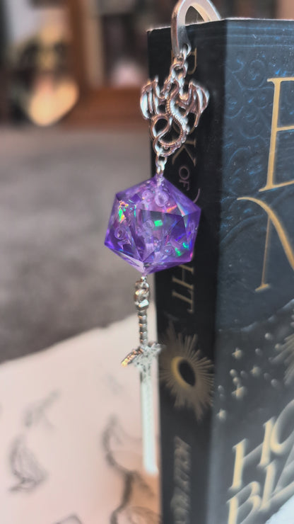 Purple Fireworks Metal Bookmark with Dice