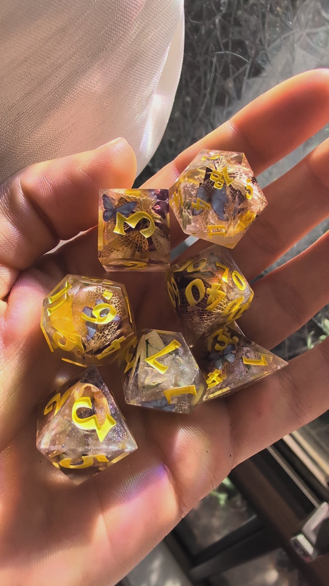 Dried Flowers & Blue Butterflies 7-Piece Polyhedral Dice Set