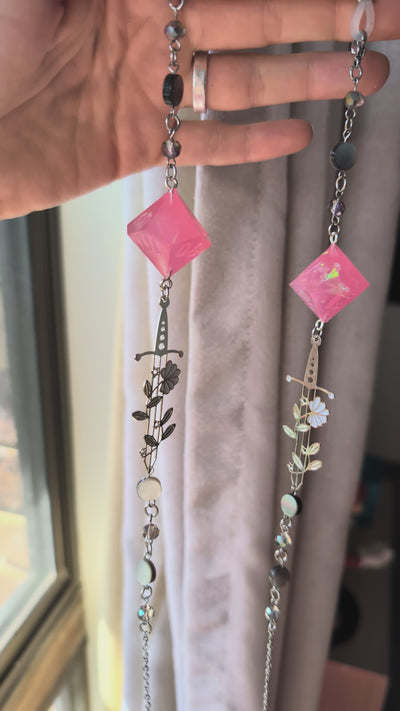 Queen of the Warriors Glasses Chain with Dice