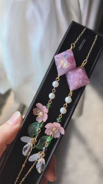 Lotus Pink Florals Glasses Chain with Dice