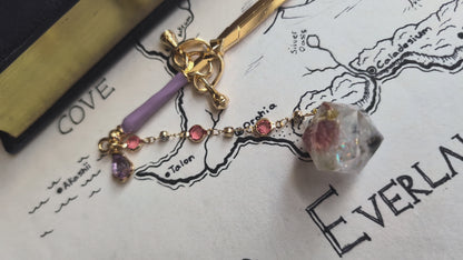 Enchanted Pink Flower Hair Sword with Dice