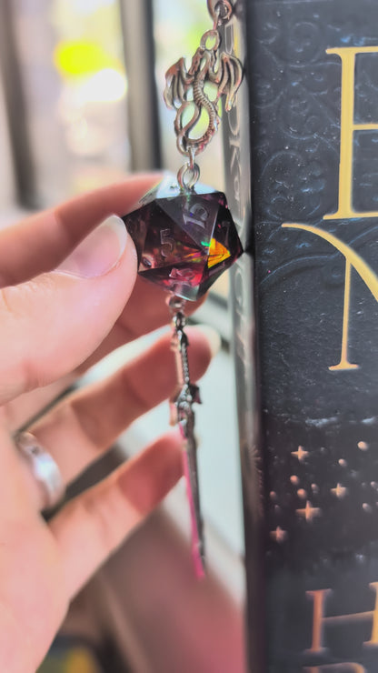Cherry Blood Metal Bookmark with Dice
