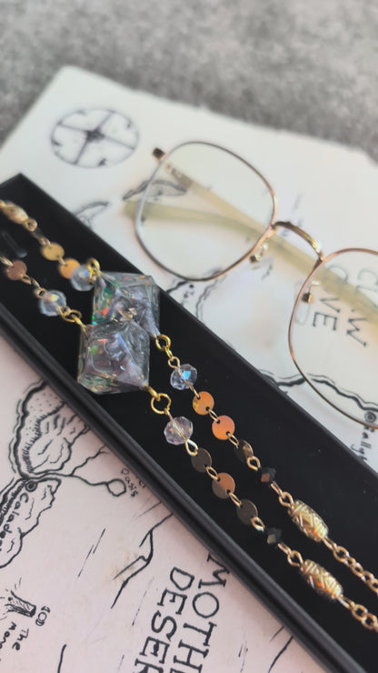 Enchanted Cave Crystals Dice Glasses Chain