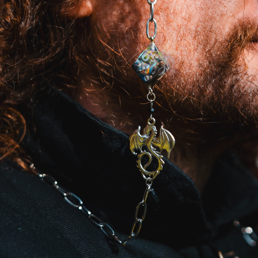 Silver Dragon's Secrets Glasses Chain with Dice